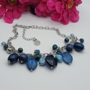 Erica Lyons Blue Lucite Bead Dangle Charm Necklace Multi Shape Silver-Tone 19 In